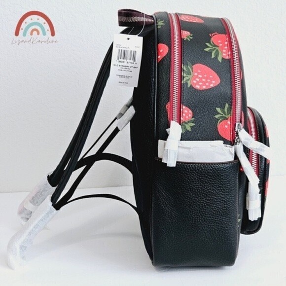 New! Coach Court Backpack Wild Strawberry Print Pebbled Leather Bag - Picture 9 of 15